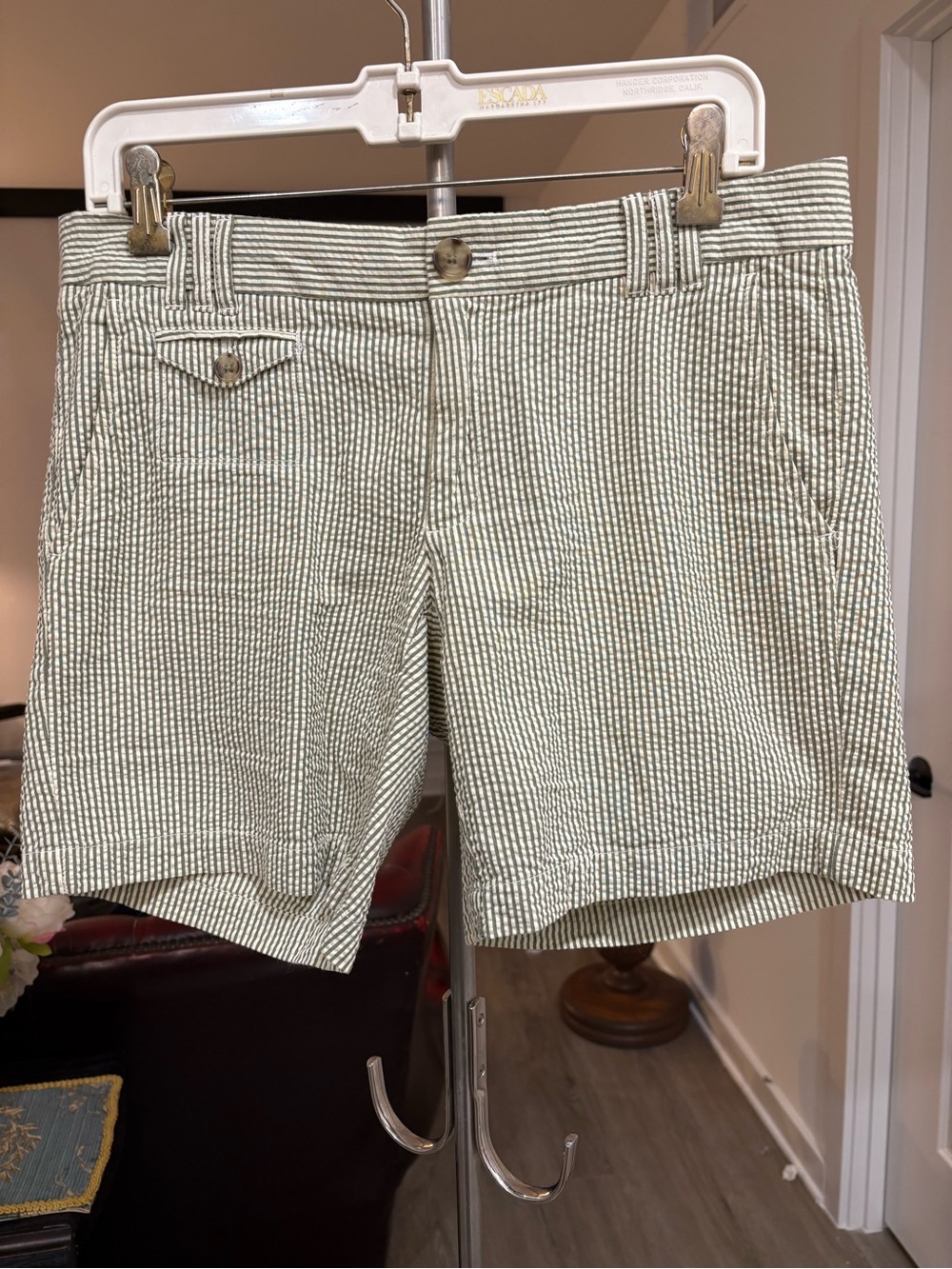 Banana Republic Green & Cream Striped Seersucker Shorts